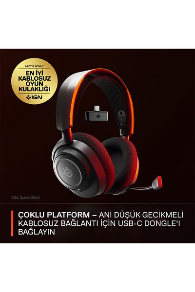 SteelSeries اركتيس نوفا 7 لاسلكي Ssh61553 2.4 جيجا هرتز/بلوتوث ميكروفونلو سياه كابلوسوز للألعاب (oyunc