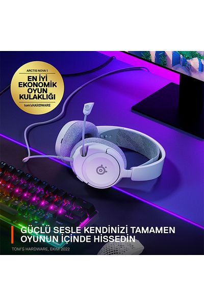 SteelSeries سماعة ألعاب سلكية بيضاء من Arctis Nova 1 White 61607 مع ميكروفون