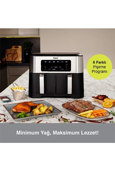 Fakir Airfryer Friteuza Dubla Cu Aer Cald Premium Chefry, Doua Cosuri 4,25l 4,25l, 2400w,200 °c,10 Functii
