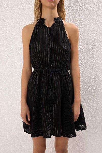 Trendyol Collection Black Woven Flounce Beach Mini Dress Tbess25El00128