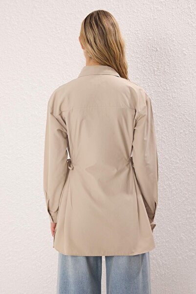 Trendyol Modest Beige Cotton Side Lace Detailed Woven Shirt Tctss25Tg00032