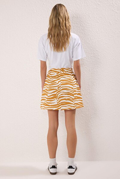 Trendyol Collection Yellow Animal Zebra Print Button Front Mini Skirt Twoss25Et00188