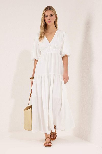 Trendyol Collection White Plain Lined Maxi Woven Dress Twoss25El00776