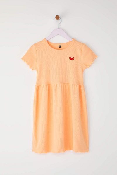 TRENDYOLKIDS Orange Girl Cotton Stretchy Mini Embroidered Knitted Dress Tkdss25El00008