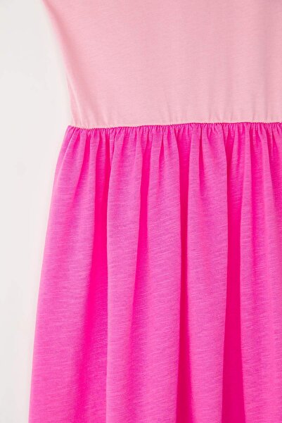 TRENDYOLKIDS Pink-Mint 2'Li Girls 100% Cotton Color Blocking Sleeveless Knitted Dress Tkdss25El00093