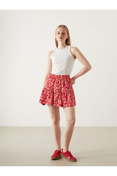 LC Waikiki Women's Floral Skirt with Elastic Waist and Shorts