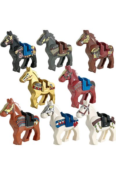 marimari 8Pcs Medieval Horse Figure Building Blocks Compatible
