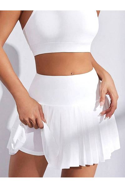 LEONE KOLEKSİYON High Waist Pleated Mini Shorts Skirts, Casual Skirts, Scuba Fabric