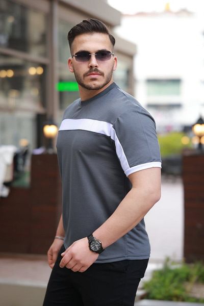 modaserdem Men's Stripe Detailed Short Sleeve T-Shirt