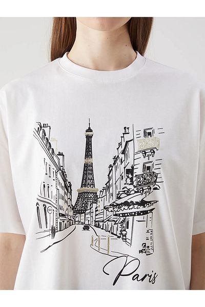 LC Waikiki Crew Neck Paris Printed Women's T-Shirt