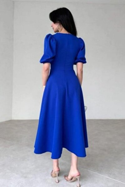 Mossta Balloon Sleeve Relaxed Cut Midi Crepe Dress - Saks