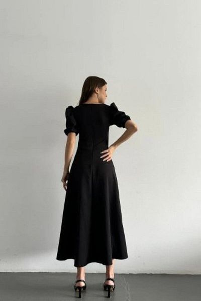 Mossta Balloon Sleeve Relaxed Cut Midi Crepe Dress - Black