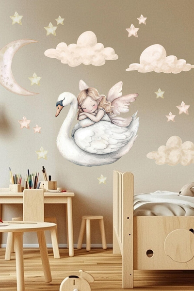 KT Decor Little Fairy and Cute Swan Girl's Room Wall Sticker Set
