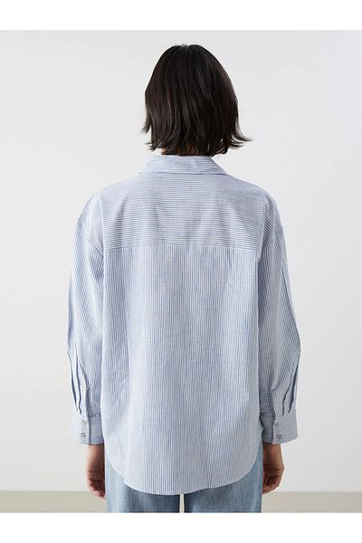 LC Waikiki Cămașă oversize pentru femei în amestec de in dungi