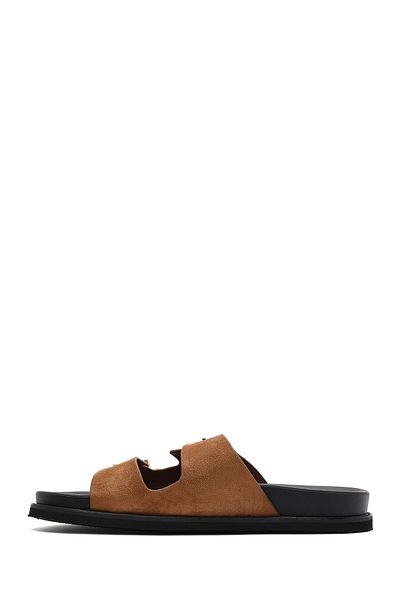 Derimod Women's Tan Buckle Suede Slippers 25Sfe401010