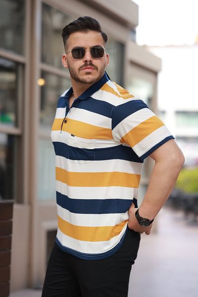 modaserdem Men's Collared Multicolor Short Sleeve T-Shirt