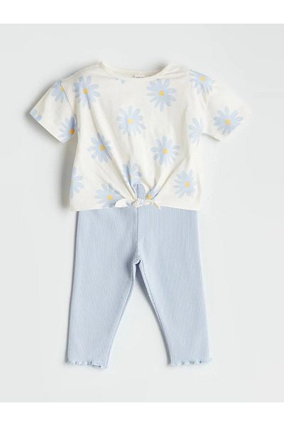 LC Waikiki Crew Neck Floral Girls' T-Shirts and Leggings 2-Piece