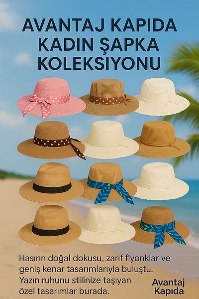 Avantaj Kapıda ®   Women's Straw Summer Hat – Wide Brim, Bow, Special Design Models