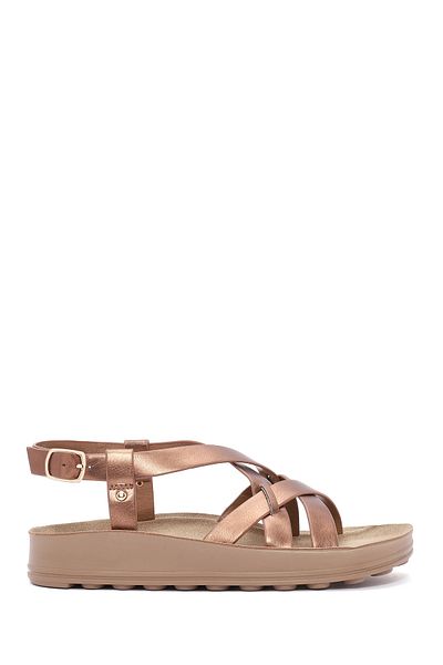 Derimod Women's Bronze Thick Soled Metallic Sandals 25Sfe465132