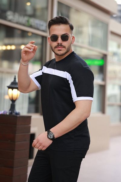 modaserdem Men's Stripe Detailed Short Sleeve T-Shirt