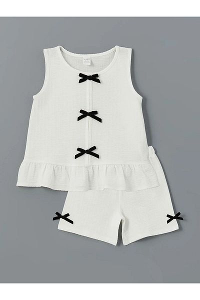 LC Waikiki Ribbon Detailed Girls' Blouse and Shorts Set of 2