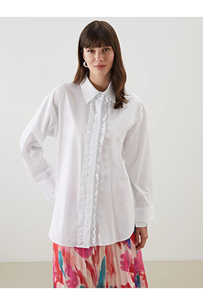 LC Waikiki Ecru Ruffle Detailed Poplin Women's Shirt Tunic
