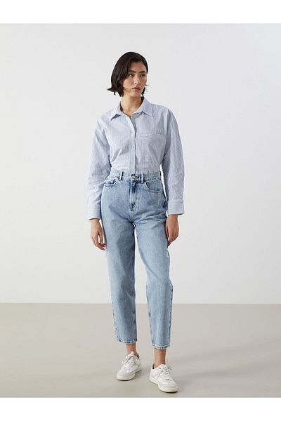 LC Waikiki Cămașă oversize pentru femei în amestec de in dungi