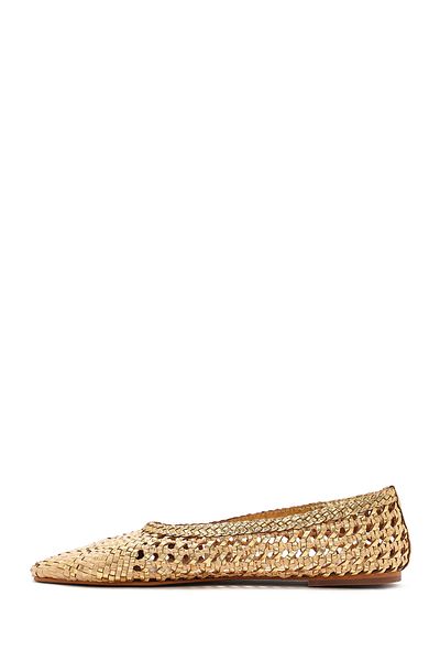 Derimod Women's Gold Straw Leather Ballerinas 25Sfd5512M7