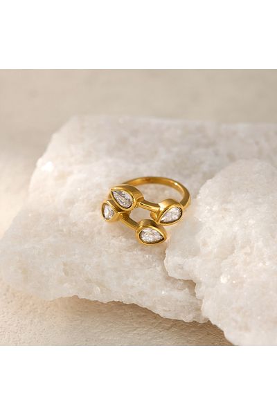 la nuit jewellery Fortuna 4 Stone Geometric Gold Color Ring