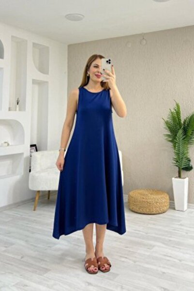 Mossta Безшовний асиметричний крій віскозне плаття - Lacivert