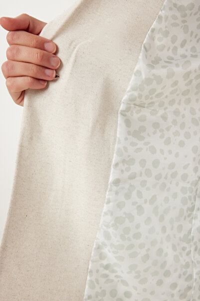 Lovelyİstanbul Dvouřadý lněný blejzr s knoflíky a klopami BÉŽOVÁ LNS0062