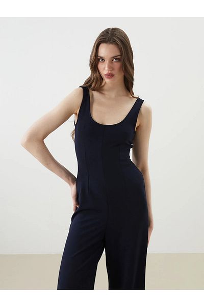LC Waikiki U Neck Wide Leg Crepe Jumpsuit