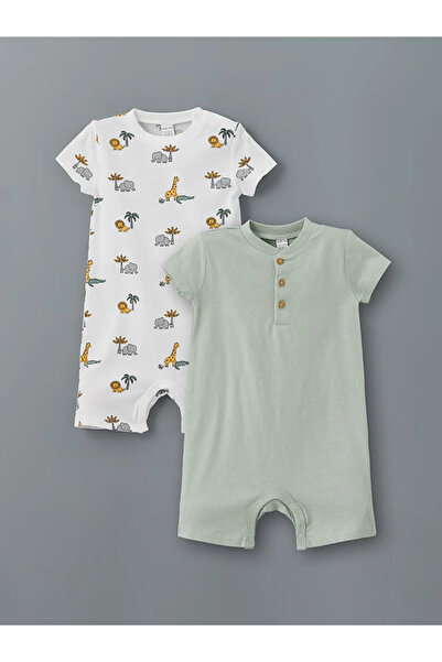 LC Waikiki Green Crew Neck Baby Boy Combed Cotton Jumpsuit, Pack of 2