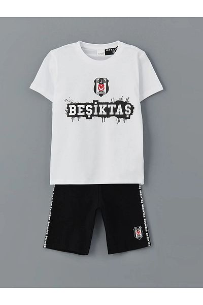 LC Waikiki Set de pijamale pentru băieți cu imprimeu Beşiktaş cu decolteu și pantaloni scurți