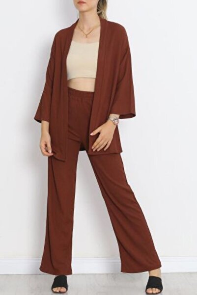 LEONE KOLEKSİYON Ženski udoban kimono set širokih nogavica, letnji set od tka...