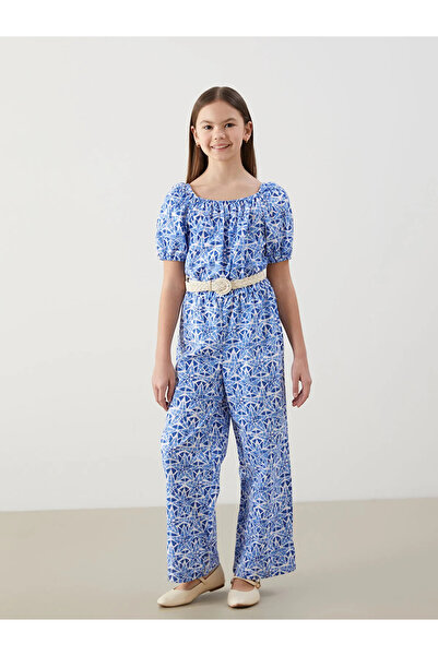 LC Waikiki White Boat Neck Girl's Jumpsuit