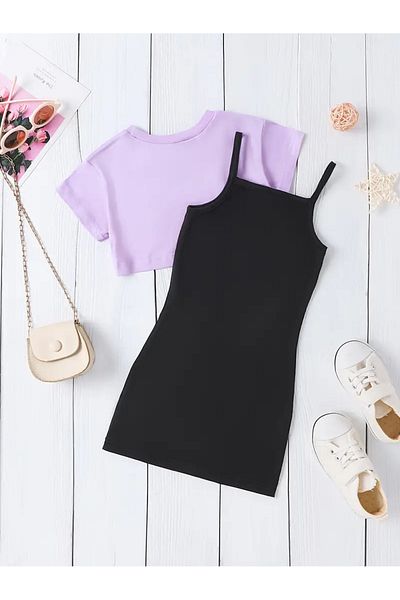 DLRboutique Cotton Butterfly Patterned Top Crop Lila Sweat - Black Dress with Hangers at the Bottom