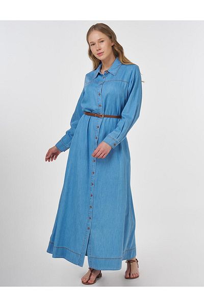 Kayra Φόρεμα Lyocell με λεπτομέρεια ζώνης Ice Blue