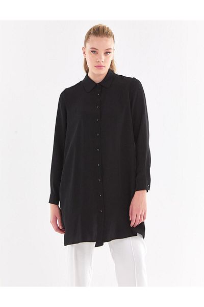 Kayra Kyr Metal Buttoned Baby Collar Tunic Black