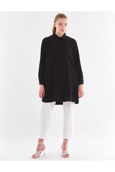 Kayra Kyr Metal Buttoned Baby Collar Tunic Black