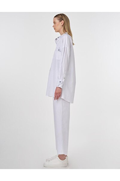 Kayra Judge Collar Linen Viscose Tunic Optical White