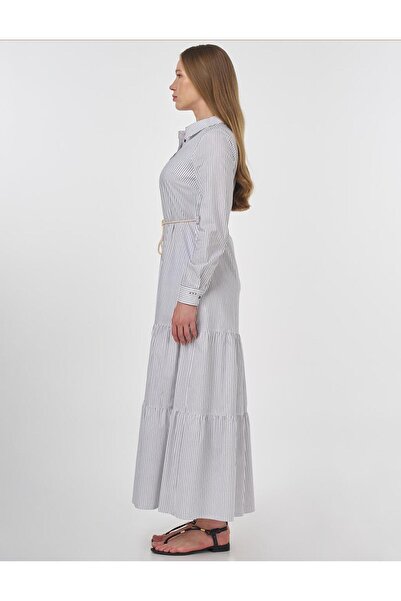 Kayra İp Kemer Detaylı Pamuklu Elbise Siyah