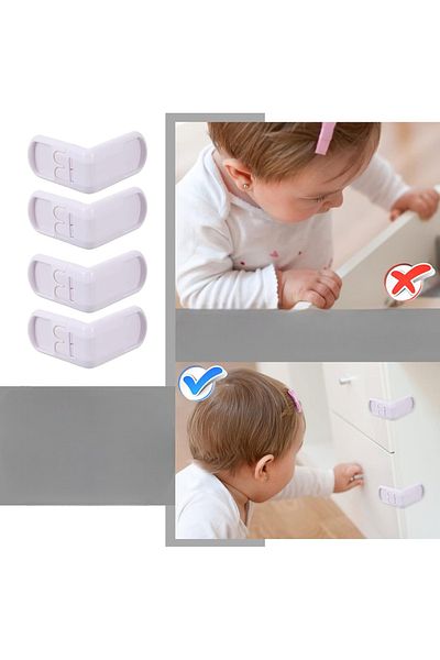 MAİN SHOP 8 τεμάχια Παιδική προστασία μωρού Γωνιακή ντουλάπα και κλειδαριά ασφαλείας συρταριού M-756
