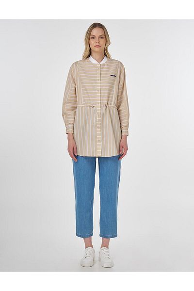 KYR Gathered Waist Line Pattern Poplin Tunic Beige