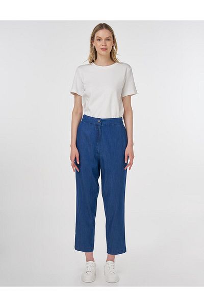 Kayra Relaxed Cut Lyocell Trousers Navy Blue