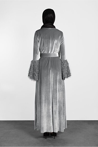 Alvina Bright Velvet Belt Feather Dress 40249