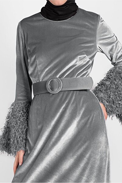 Alvina Bright Velvet Belt Feather Dress 40249