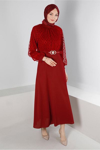 Alvina Polka Dot Belt Detailed Dress - 43367
