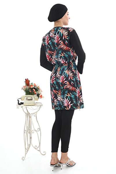 EB beachwear Tropical Leaf Water Repellent Parachute Fabric Turtleneck Swimsuit