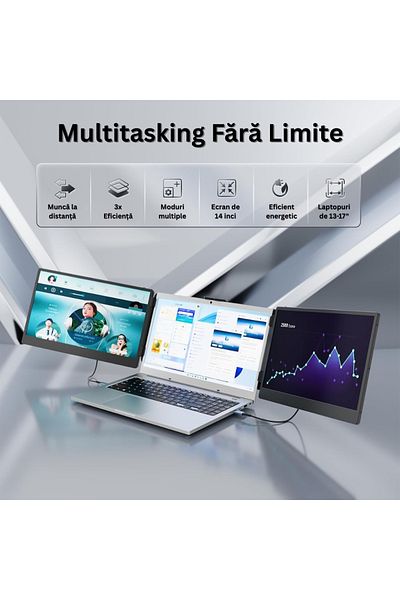 Velixo Triple Laptop Monitor 14” Ips Fhd, 13”-17”, 60hz, Usb-c, Windows/mac/linux, Portable, Bag Included